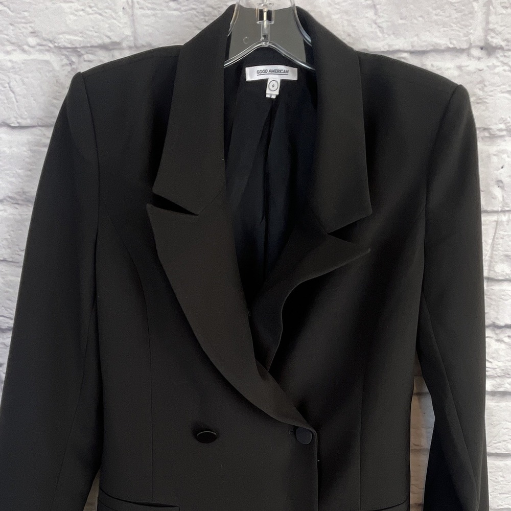GOOD AMERICAN Women's Black Double-Breasted Soft Stretch Sculpted Blazer Size 0 - Picture 3 of 9